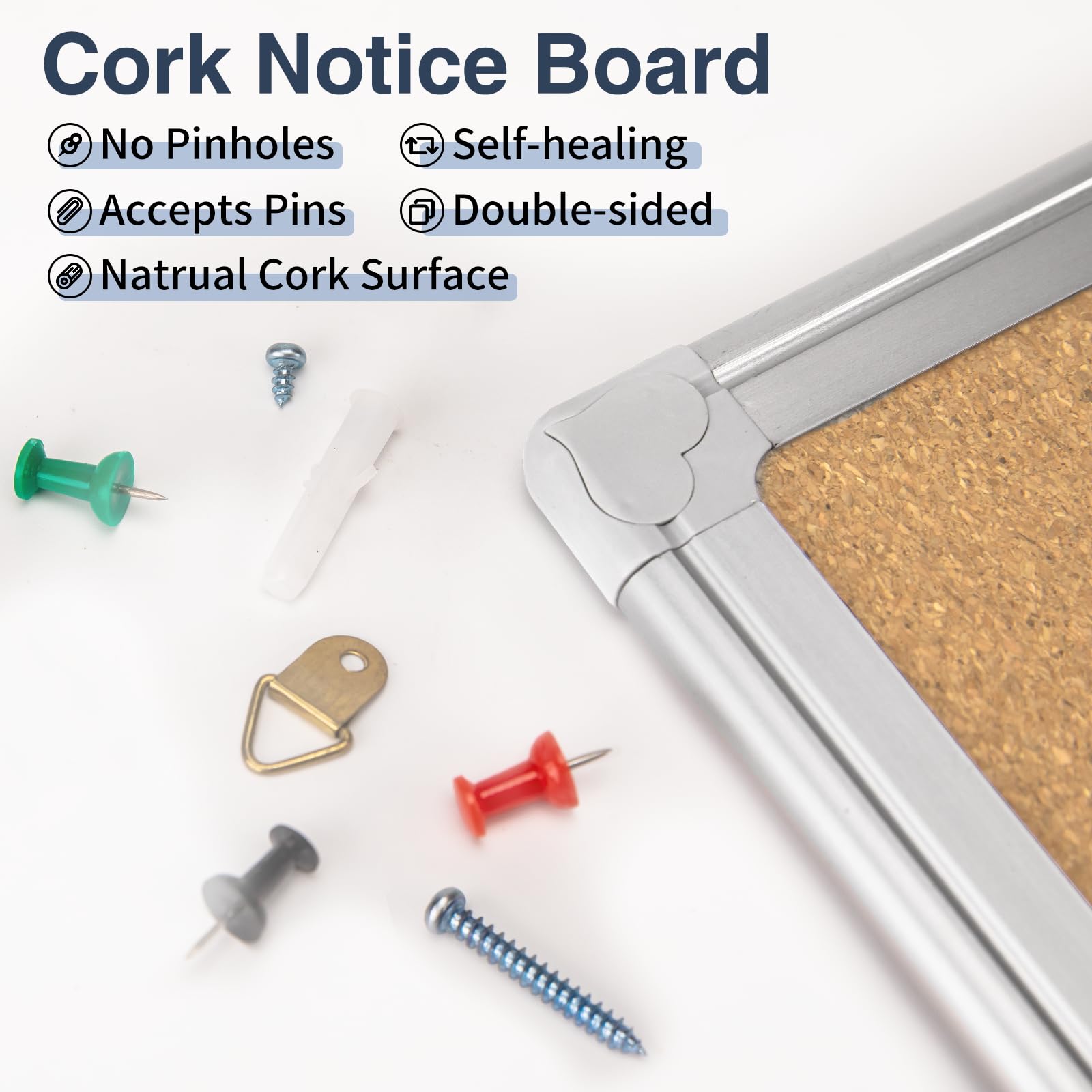 OWLKELA 36'' x 48'' Large Cork Board, Silver Aluminium Framed 4x3