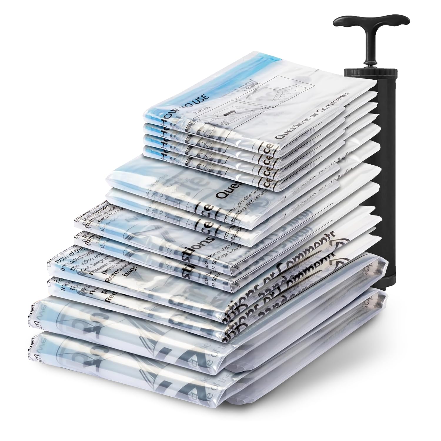 Vacuum Seal Bags for Clothing Travel, 12 Combo - Space Saver Vacuum Storage Bags, Blanket & Clothes Storage Bags Vacuum Sealed – Hand Pump Included, Bolsas Para Guardar Ropa Al Vacío