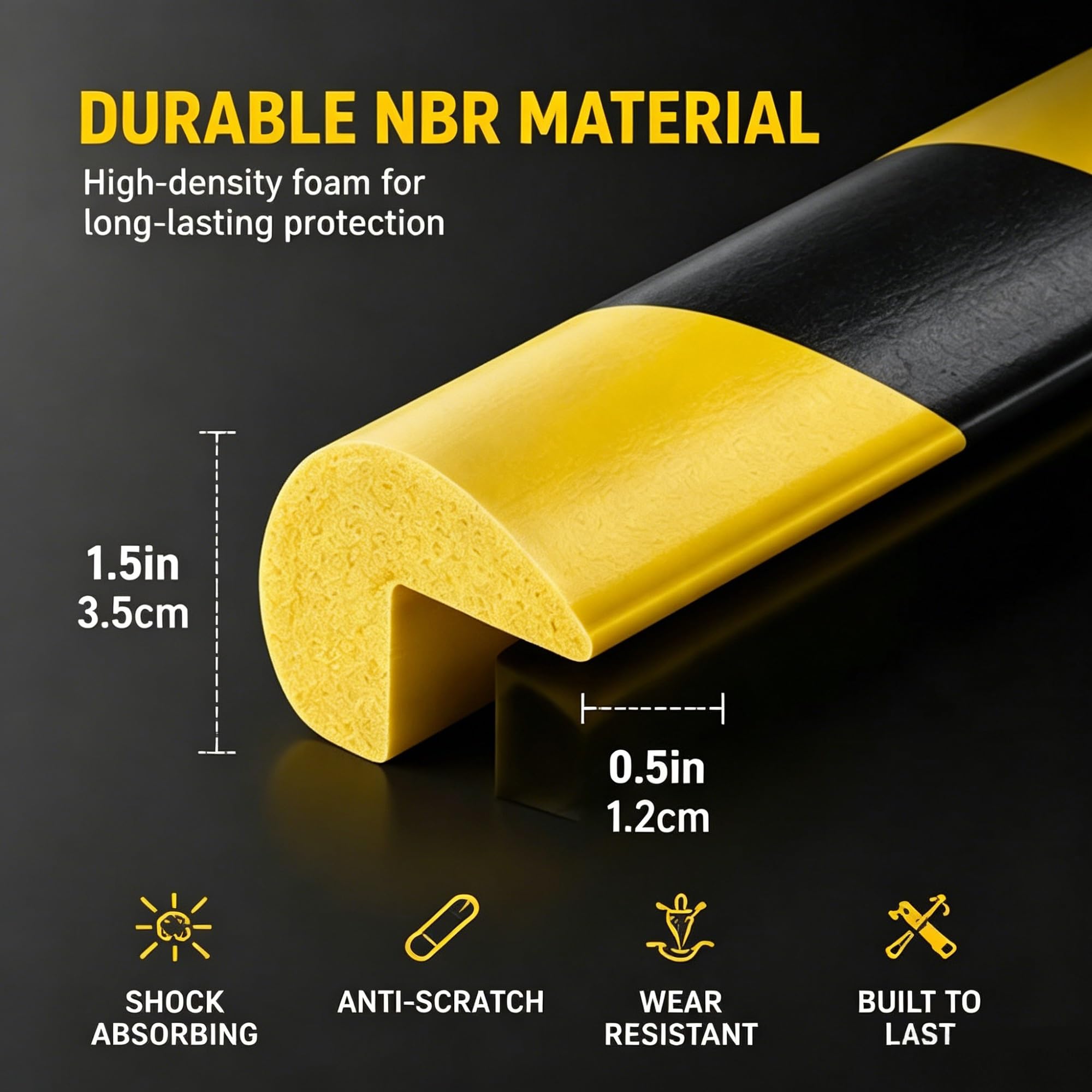 5-Pack Protectores de Esquinas en L, Parachoques de Espuma de Seguridad Amarillo Negro Heavy Duty, Protectores de Bordes Murales Autoadhesivos para Almacén, Garaje, Fábrica y Muelles de Carga
