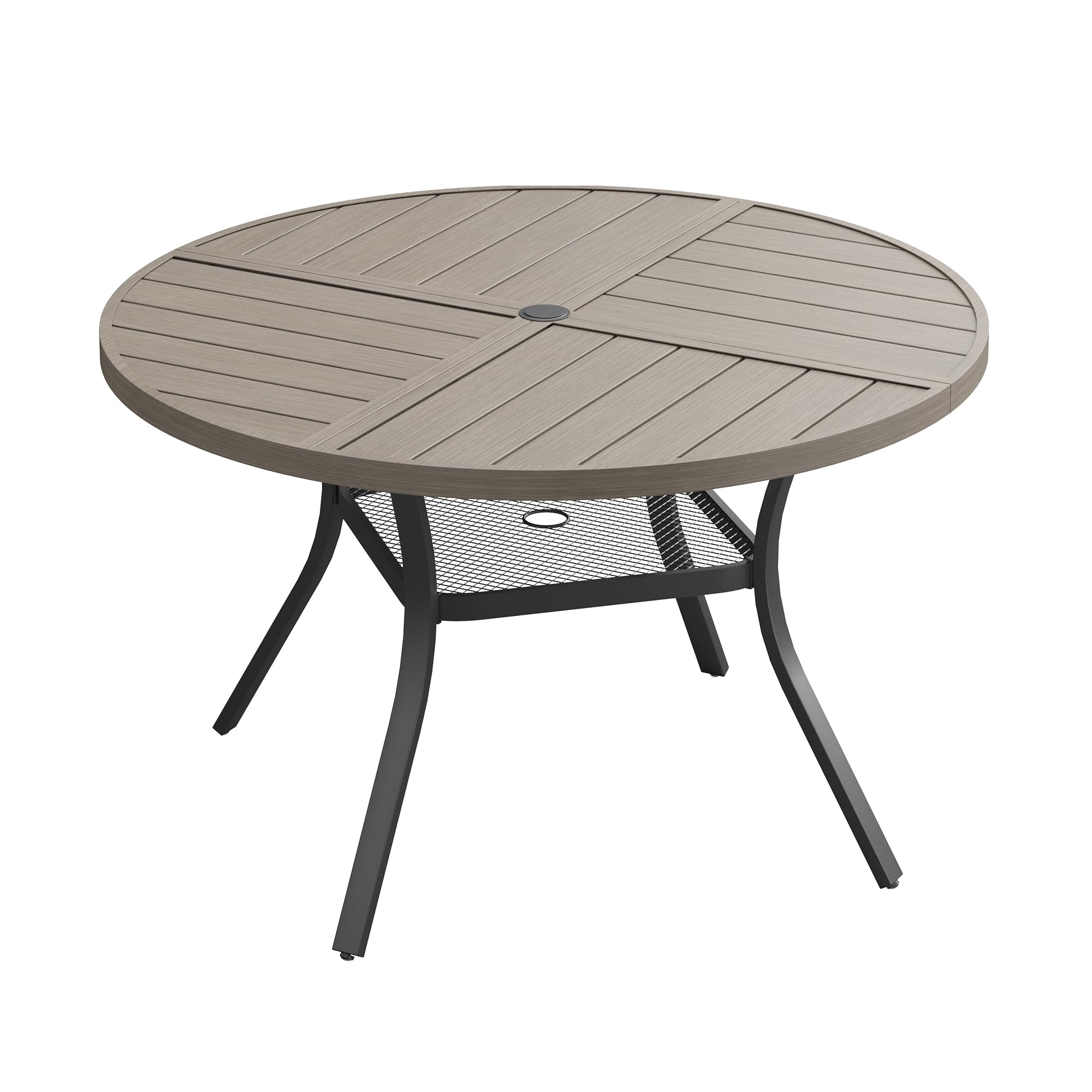 VICLLAX 40.6" Round Outdoor Table, Patio Dining Table for 4 with Umbrella Hole for Garden Lawn Deck Backyard, Antique Grey