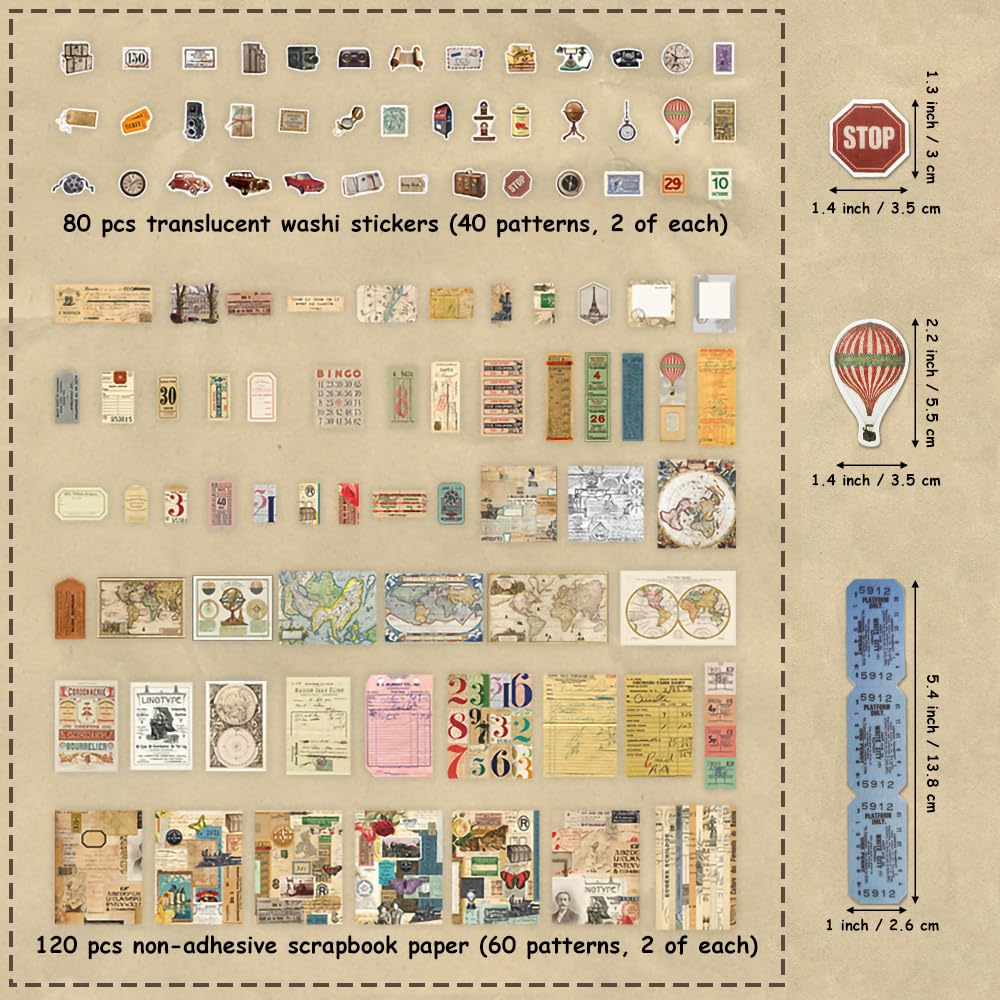 Zestaw do scrapbookingu w stylu vintage, 200 szt., papier do decoupage, naklejki na dzienniki, planery i rękodzieło, estetyczne materiały kolażowe, podróż