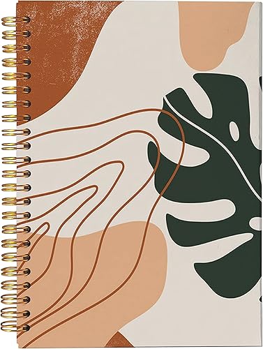 Miniatura 10 de Cuaderno minimalista bohemio neutro con flores botánicas para mujer y niña, con espiral, de 8.3 x 5.5 pulgadas, tapa dura, con rayas universitarias,