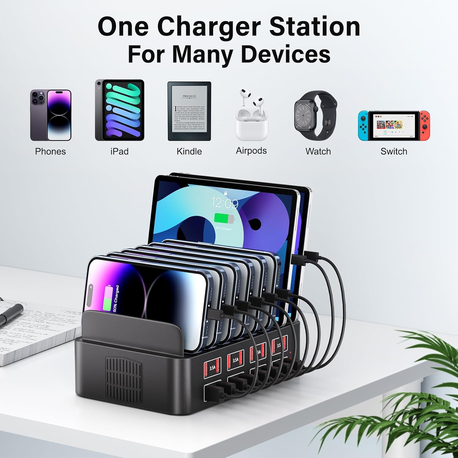 Charging Station for Multiple Devices, 150W USB Charger Station with16 Fast Charging Ports, Ipad Charging Station for Apple Devices Fire Tablets iPhone Samsung Android image 5 of 6 B0C8SW6MFS