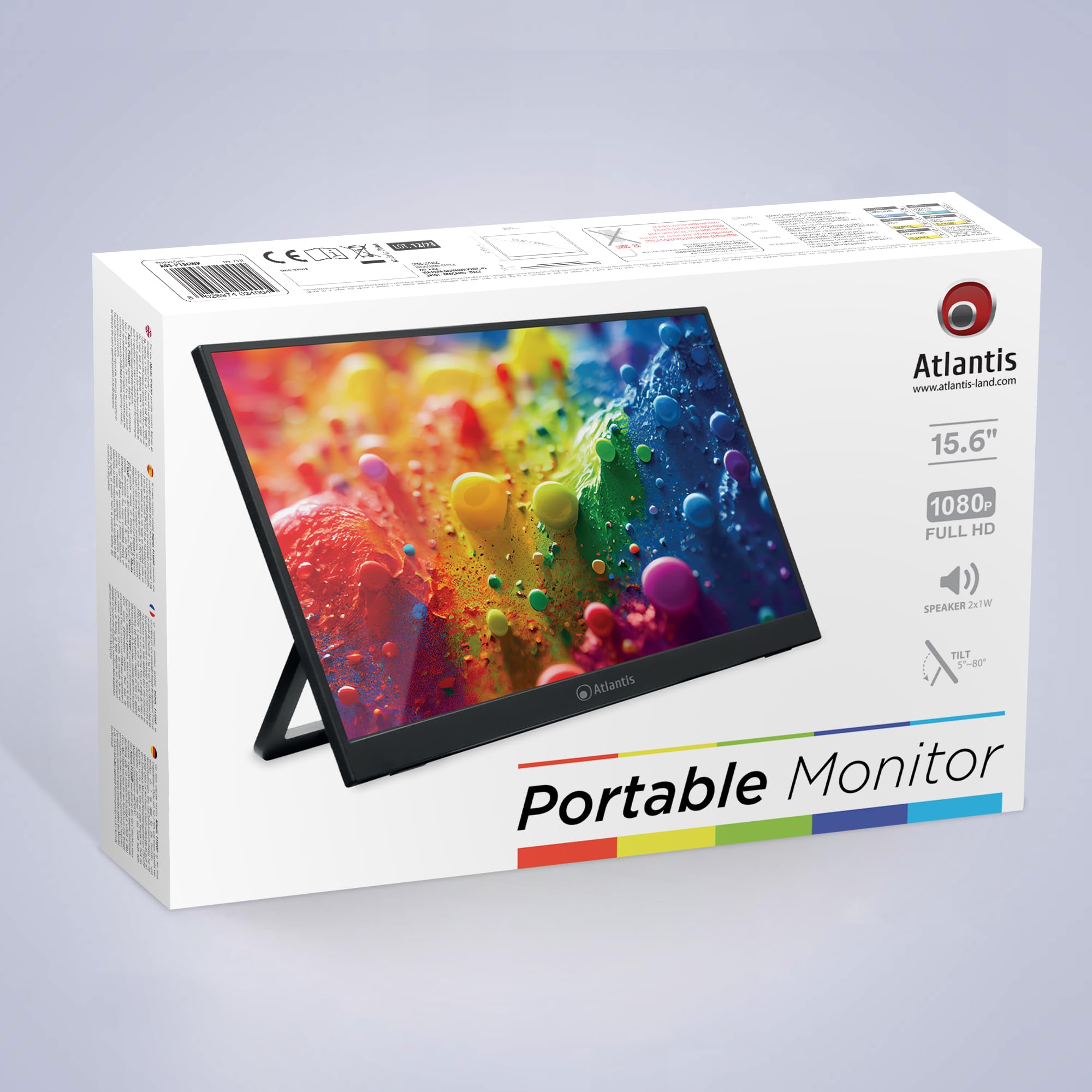 Atlantis Monitor Portatile 16” IPS Full HD, HDMI/USB-C, sotto 1 kg | Speaker 2x1W, inclinazione regolabile, per notebook, console e Switch, cavi inclusi, cod. A05-P156WP