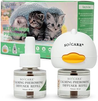 Cat Pheromones Calming Diffuser, Cat Anxiety Relief Calming Diffuser, Pheromone Diffuser to Calm Multi Cats,Basic Kit (1 Diffuser & 2 x 48ml Refills) for 50 Days Calming Cat Treats