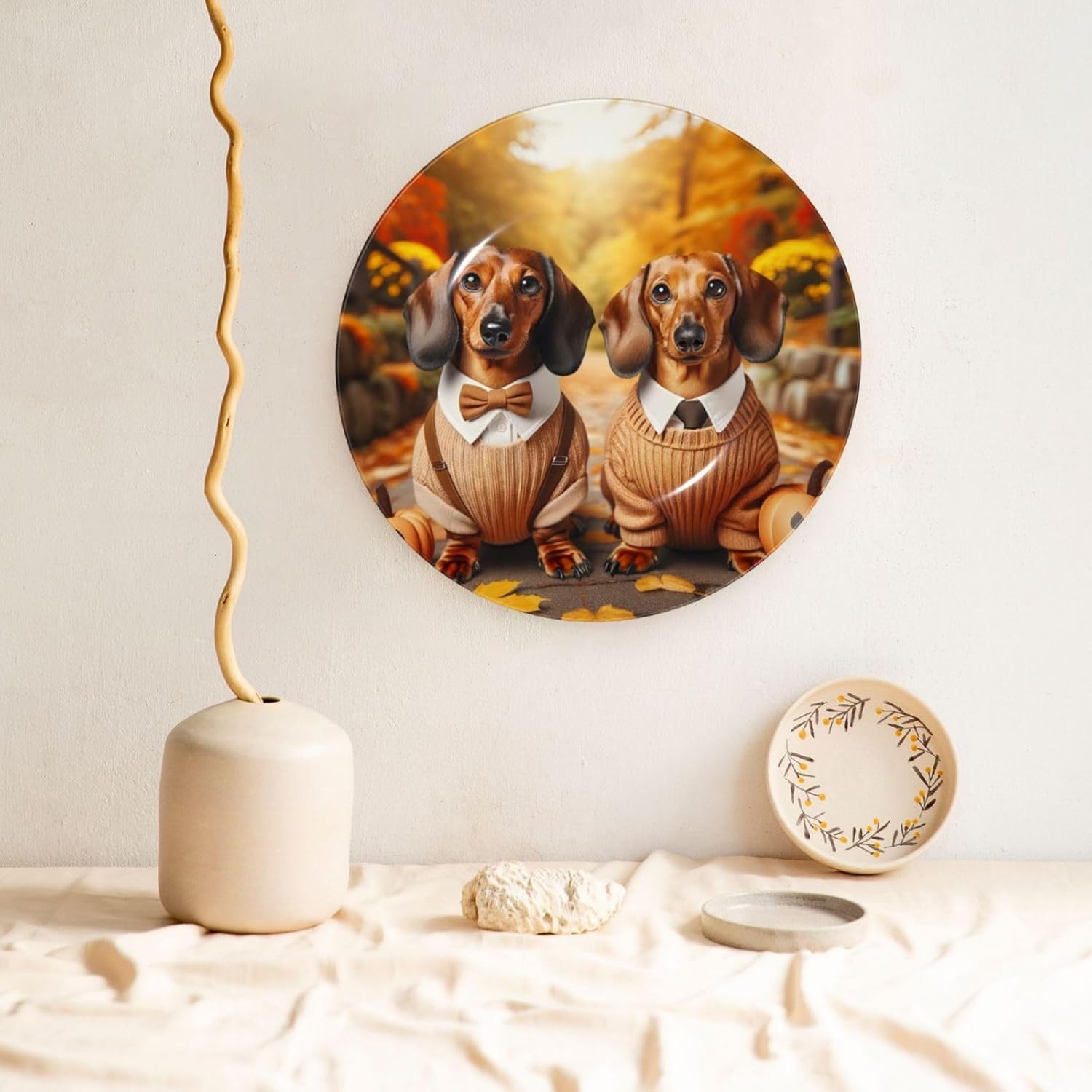 Dachshund-Pumpkin-Autumn 10 Inch Decorative Plate With Stand, Elegant Display Wall Plate For Home Decor