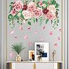 Peony Flowers Wall Decals Rose Flower Green Leaves Stickers DIY 3D Removable Floral Rose Skirting Wall Art Murals for Kids Baby Girls Bedroom Living Room Nursery Kitchen Office Room Decoration Pink