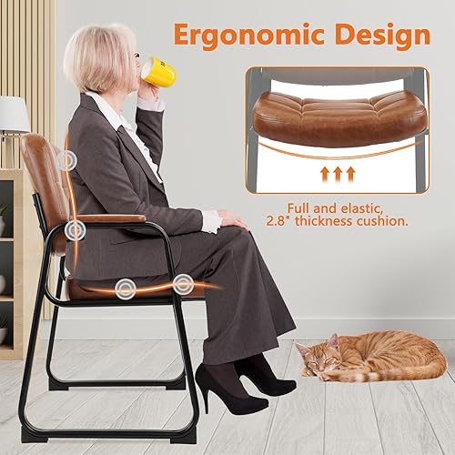 Miniatura 6 de CLATINA Big & Tall - Silla de invitados para sala de espera de 400 libras, silla de recepción de oficina de cuero, sin ruedas, con respaldo, asiento