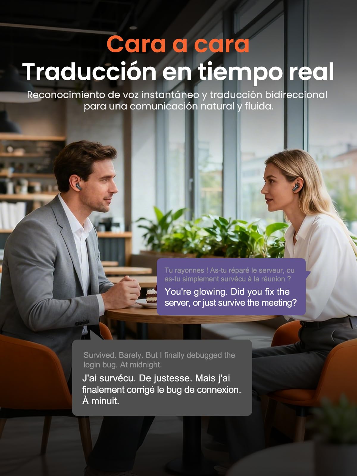 NE20 Auriculares Traductores Bluetooth - Traducción en Tiempo Real de 135 Idiomas, Asistente de IA, Sonido Hi-Fi, Pantalla Táctil LCD, 60h Batería, para Viajes/Reuniones (Compatible iOS/Android)