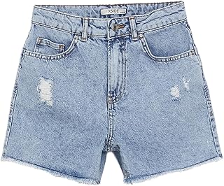 شورت جينز بتصميم ممزق بقصة موم فيت للنساء من ال سي وايكيكي