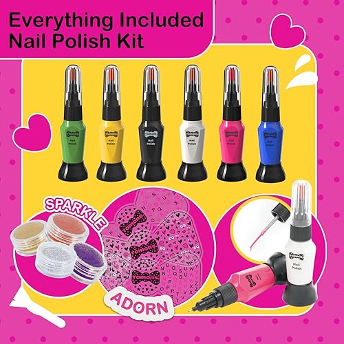 Miniatura 2 de Tomons Juego de esmaltes de uñas para niñas, secador de uñas, kit de arte de uñas con bolígrafos, purpurina, calcomanías, esmalte de uñas de secado