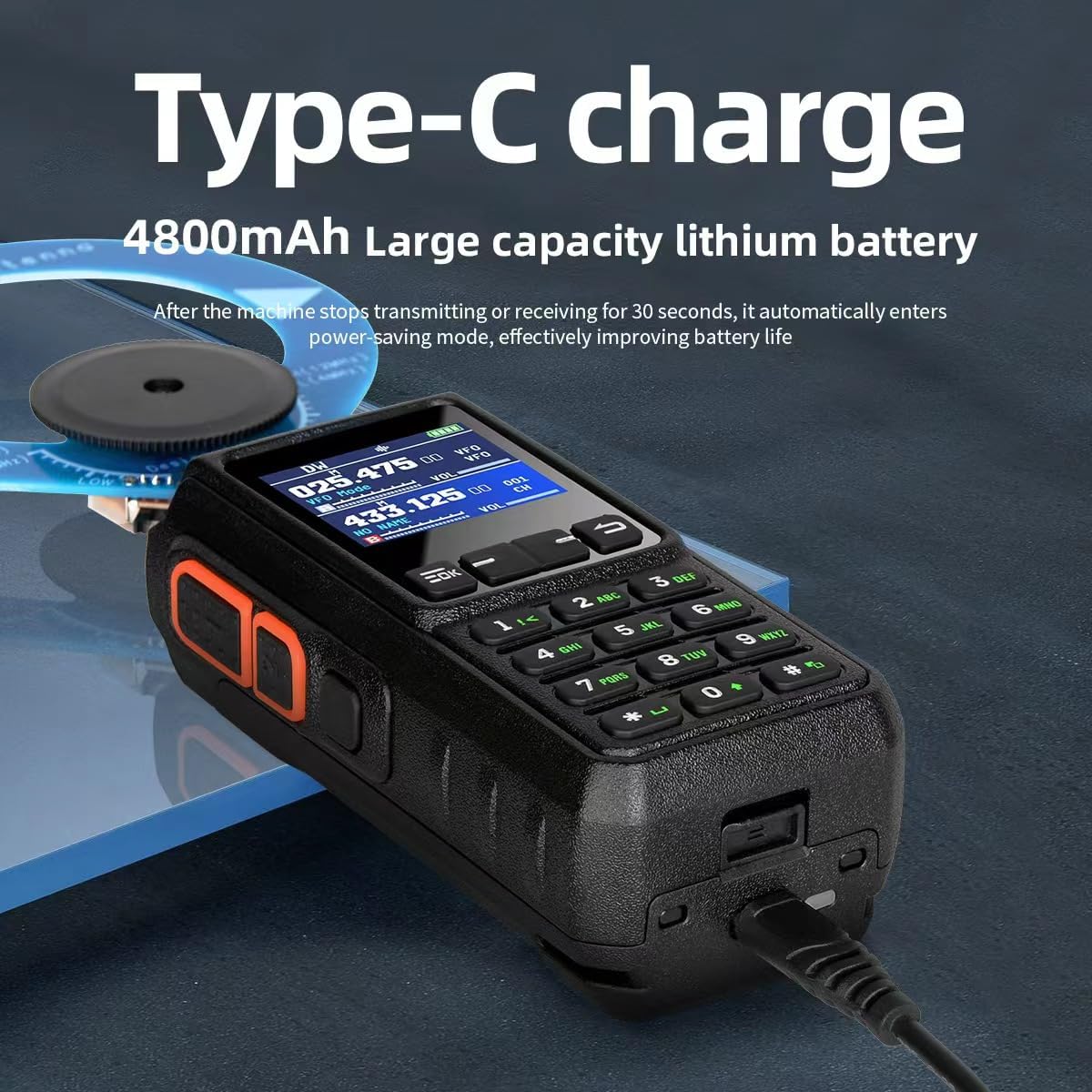 SHJ H28Y Pro radio connected to a Type-C charger