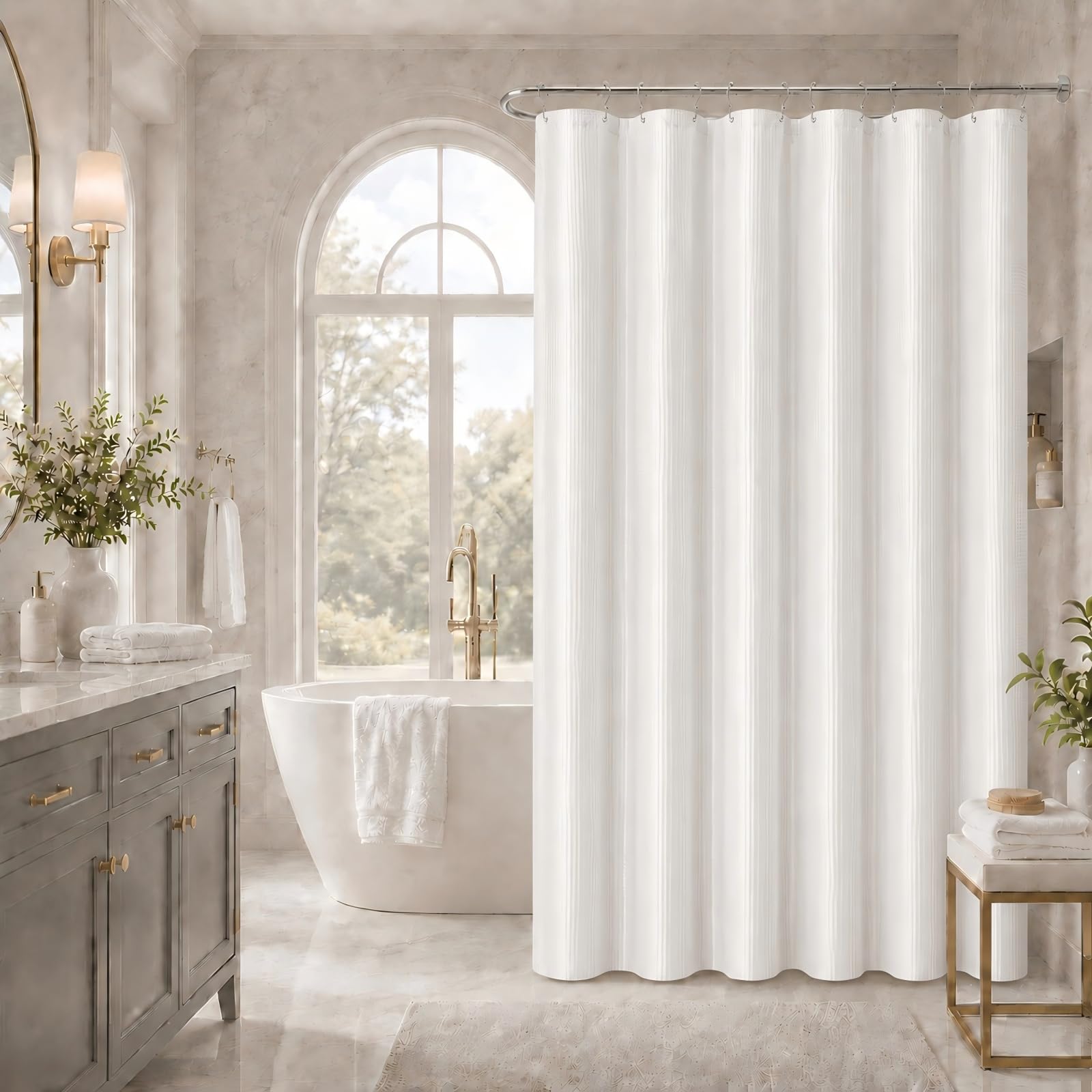 LaCyan 3 in 1 Waterproof Waffle Weave Shower Curtain and Clear Liner Set with 12 Stainless Steel Hooks Double Sided for Bathroom 72 Inches Heavy Duty Polyester Fabric Shower Curtains 72x72