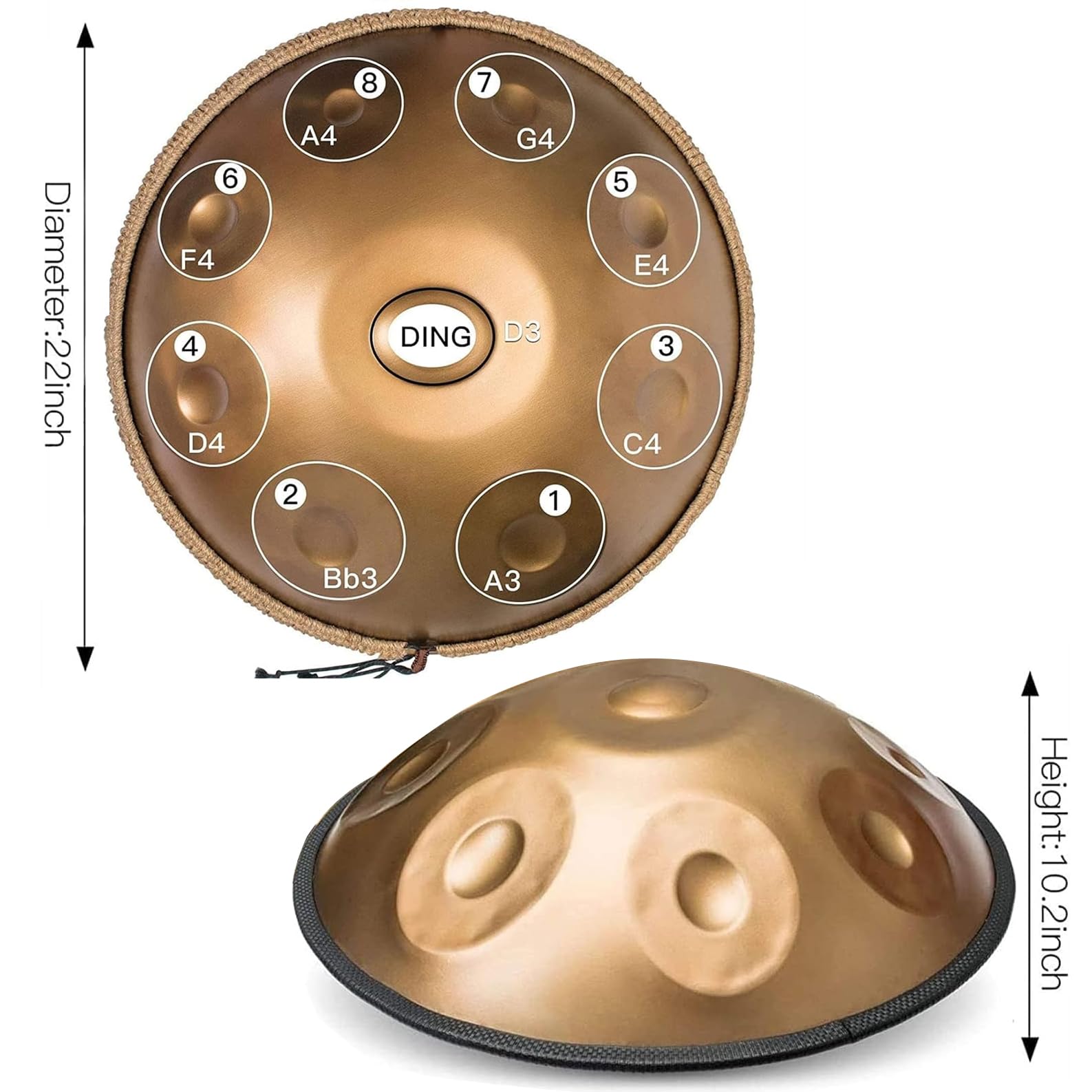 22 Zoll Handpan-Trommel, 9 Noten Stahl-Handtrommel, 440 Hz Handpan In D-Moll, Langlebige Schlägel, Erzeugt Angenehme Resonanz Für Meditation