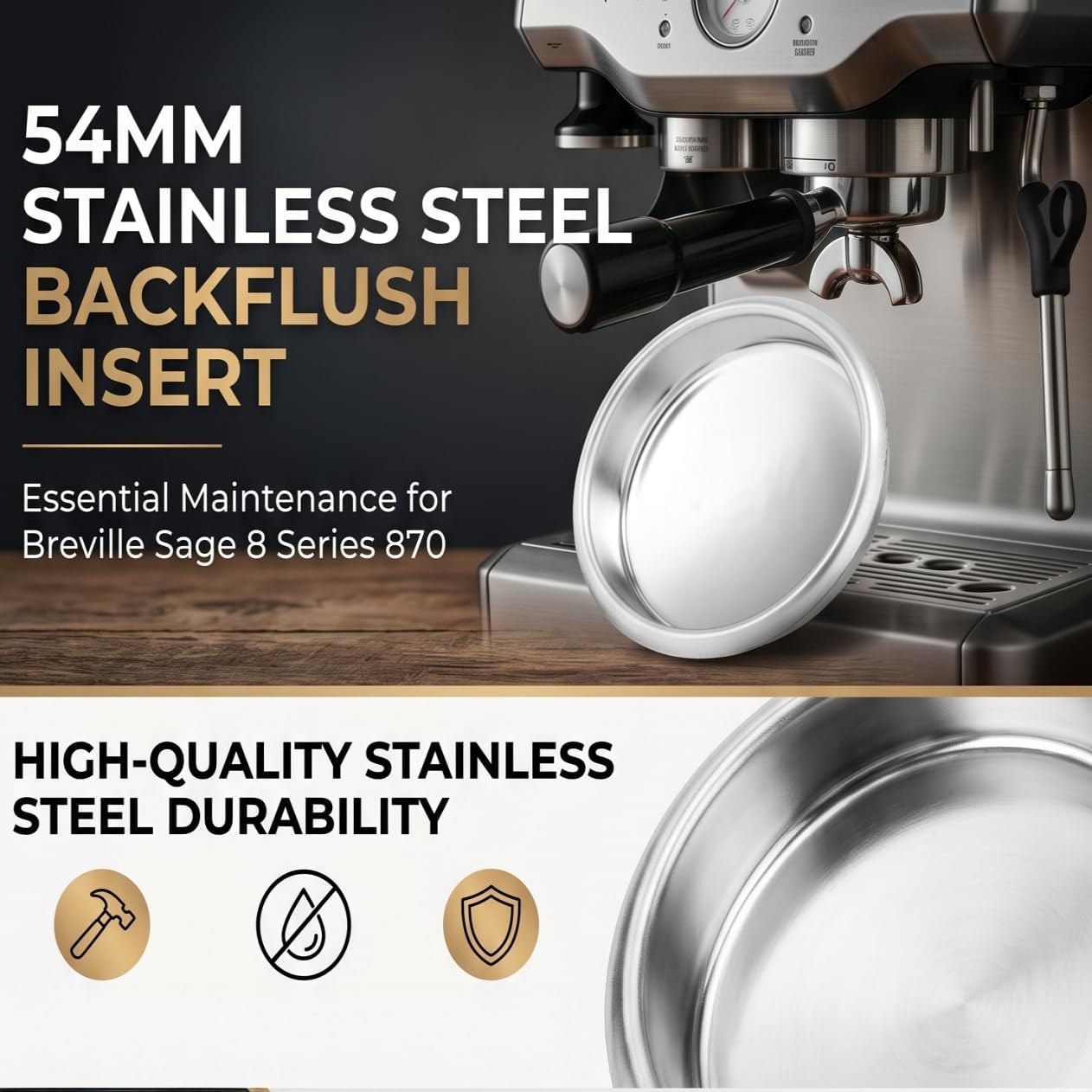 GLOGLOW 54mm Metal Backflush Insert Stainless Steel Blind Filter