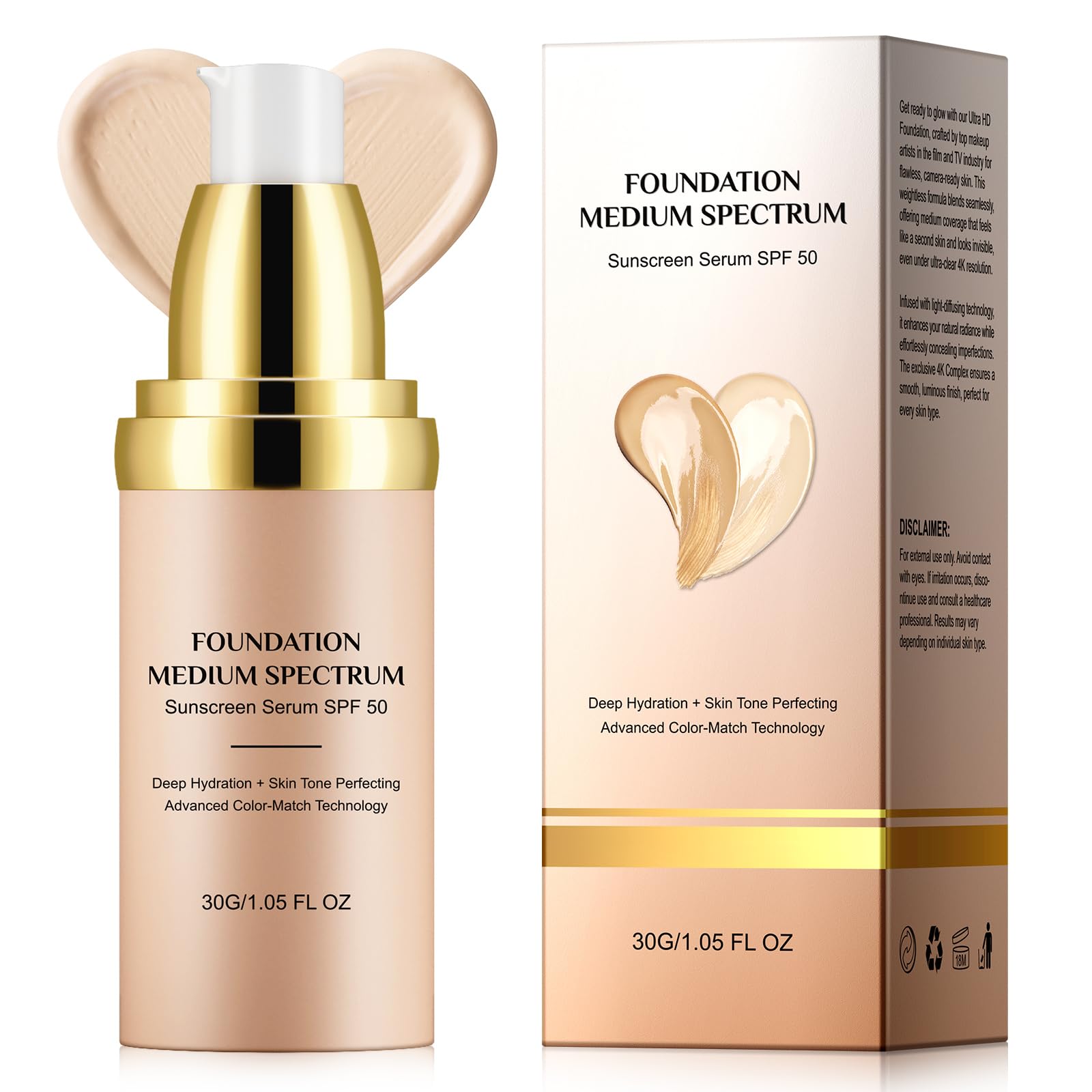 Color Changing Foundation 4-in-1 Hydrating Foundation lotion Lightweight Coverage Glow Makeup Longwear Waterproof for Daily Use Gym Travel