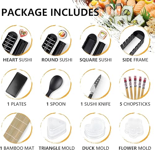 Vista 2 de Set de máquina de sushi HI NINGER, kit de máquina de sushi de 24 piezas para principiantes para hacer su propio sushi. Puede usarse como plato