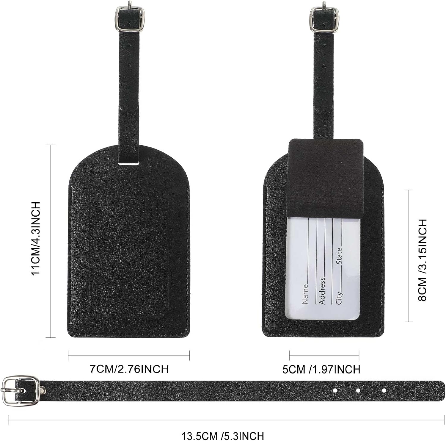 20-Piece Pu Leather Luggage Name Tags - Privacy Protection, Strong, Black