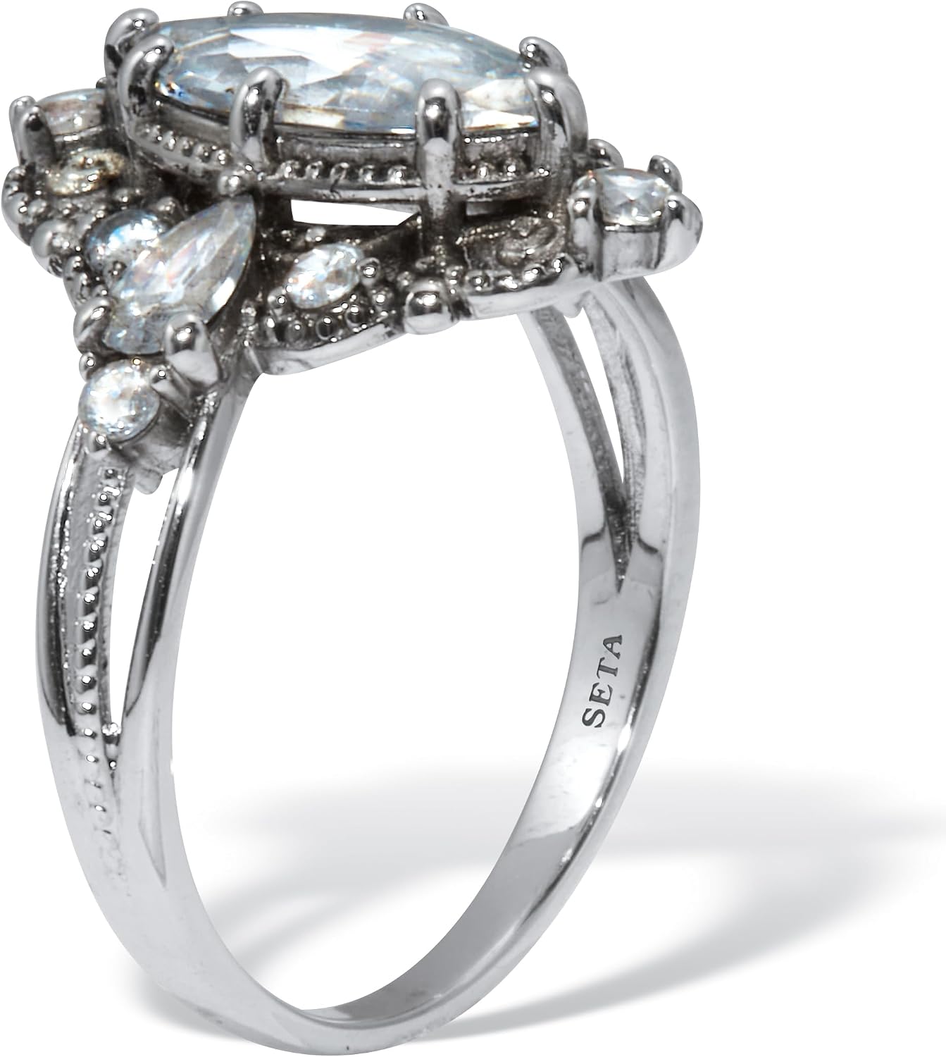 Palm Beach Jewelry PalmBeach Platinum-plated Marquise Cut Cubic Zirconia Ring Sizes 6-10