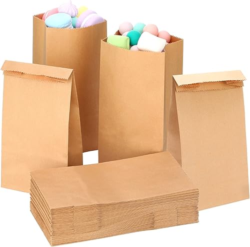 Miniatura 7 de 200 bolsas de papel pequeñas, mini golosinas de papel de 1 libra, bolsas de almuerzo de papel kraft de 6.7 x 3.54 x 2.36 pulgadas para Navidad,