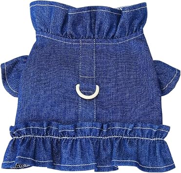 Small Dog Harness Dress with Leash Ring Denim Girl Puppy Clothes Cat Vest Harness Spring Pet Outfit for Outdoor Walking Princess Skirt for Cat Kitten Puppies Dogs Blue, Large