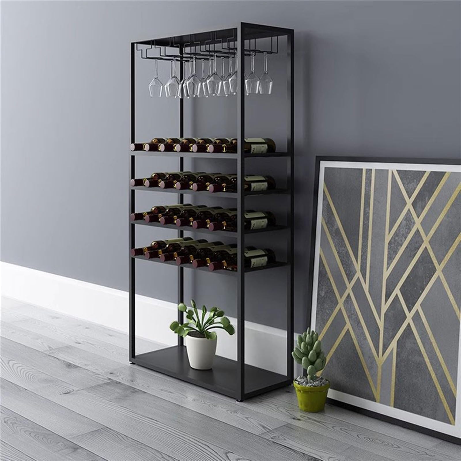 botellero Enfriador de Vino Vino Tinto Hierro hogar Piso pequeño Estante de Vino Estante de exhibición Estante estantes for Copas de Vino botellero de Pared(Negro)