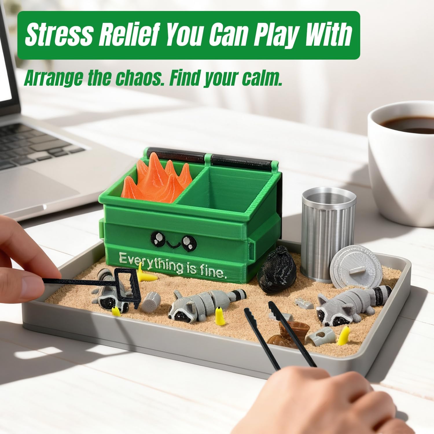 Dumpster Fire Zen Garden for Desk Decor, Funny Desk Accessories Zen Garden Kit, Office Mini Garbage Fire Coworker Gifts, Birthday, Friends, Stress Relief Sandbox