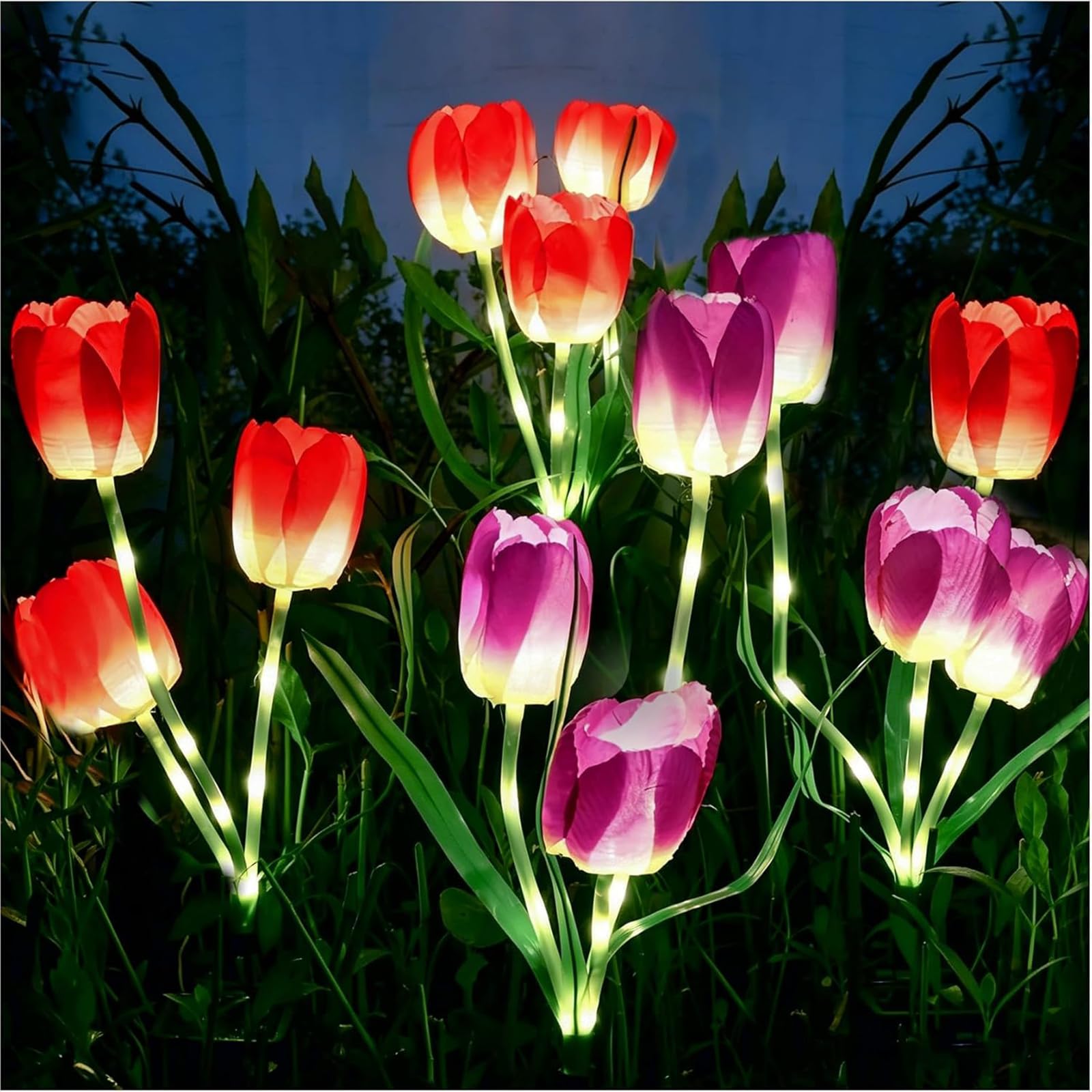 CRGANGZY 2pcs Solar Romantic Tulip Light, Solar Tulip Flower Garden Lights, Radiant Romantic Tulip Light for Garden Lawn Patio Pathway Yard, Waterproof LED Flower Lights for Mom