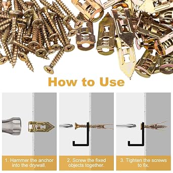 80Pcs Self Drilling Drywall Anchors with Screws Kit, 3 Sizes Heavy Duty Dry Wall Anchor Screw Set, No Drill and Holes in Wall Screw For Gypsum Board, Hands Up To 67 Lbs(30mm,40mm)