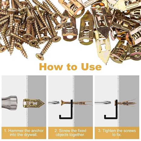 80Pcs Self Drilling Drywall Anchors with Screws Kit, 3 Sizes Heavy Duty Dry Wall Anchor Screw Set, No Drill and Holes in Wall Screw For Gypsum Board, Hands Up To 67 Lbs（30mm，40mm)