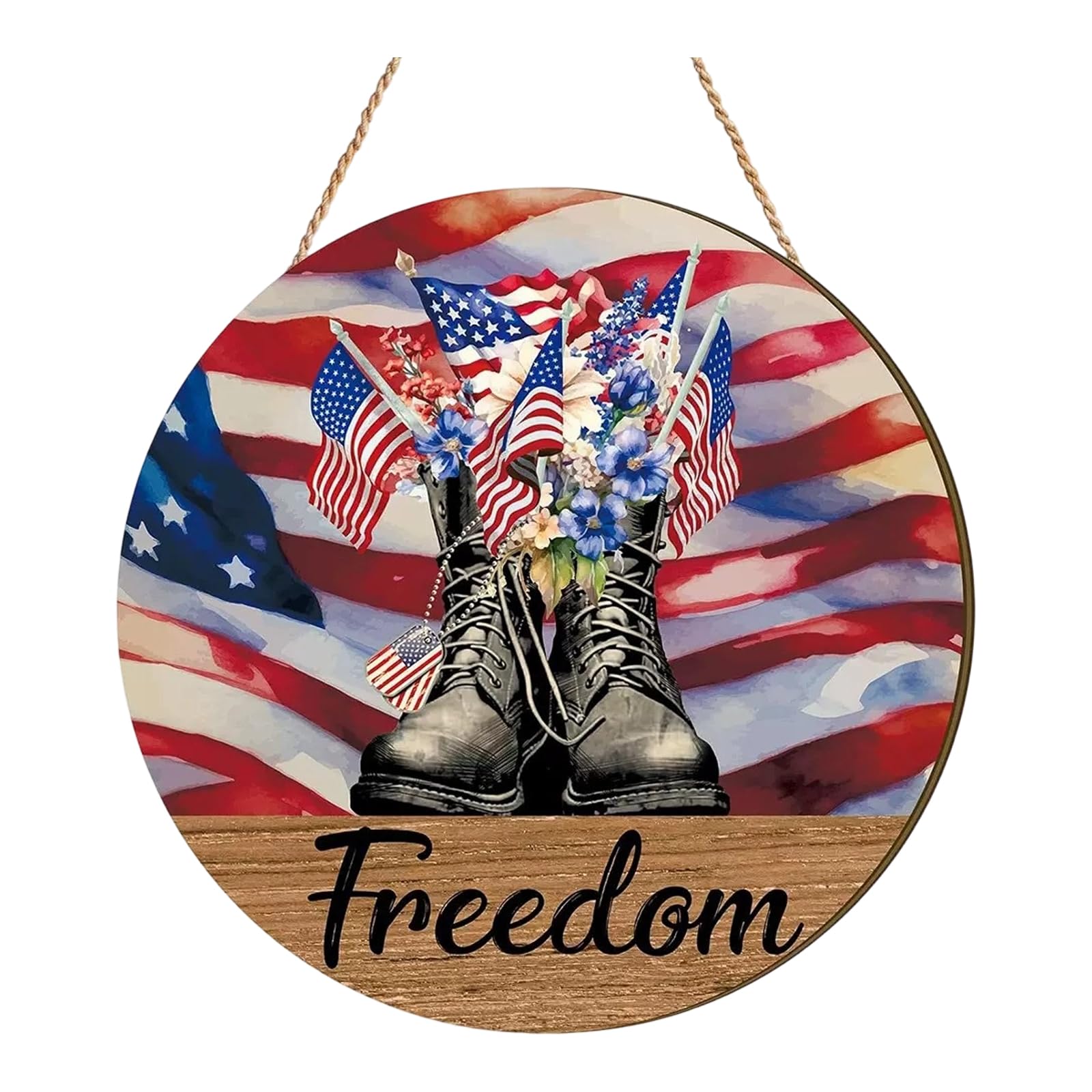 Qusinfc 4Th of July Door Sign Memorial Day Decoration Patriotics Door Wreath Red White Blue Doors Hanger Independence Day Decors Memorial Front Decors