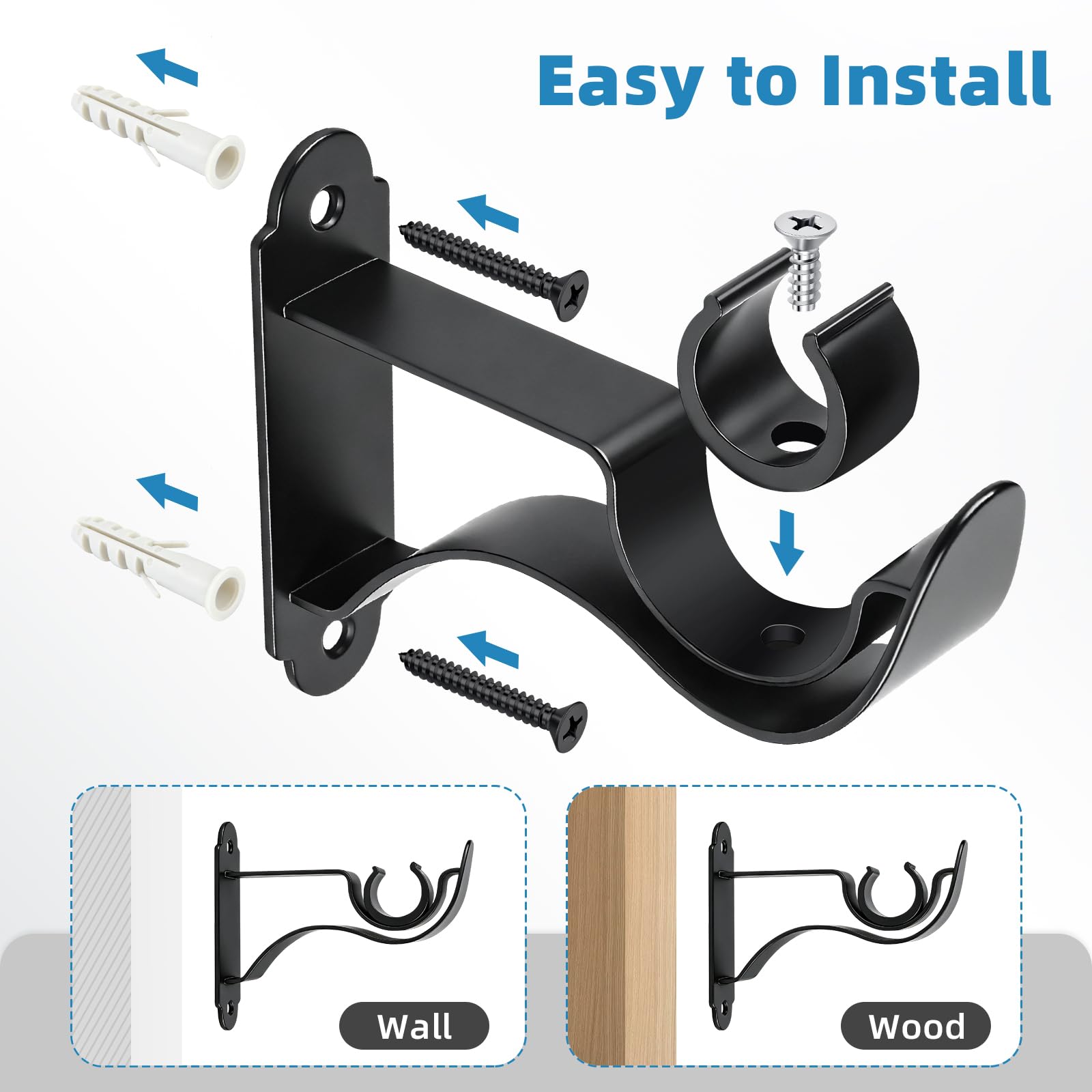 Heavy Duty Curtain Rod Brackets - 4 Pack -8