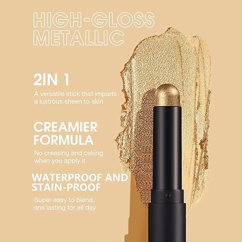 Miniatura 5 de Mefyhtune Sombra de ojos en barra de oro rosa, maquillaje en lápiz de sombra de ojos crema brillante, alto pigmento de larga duración, impermeable,