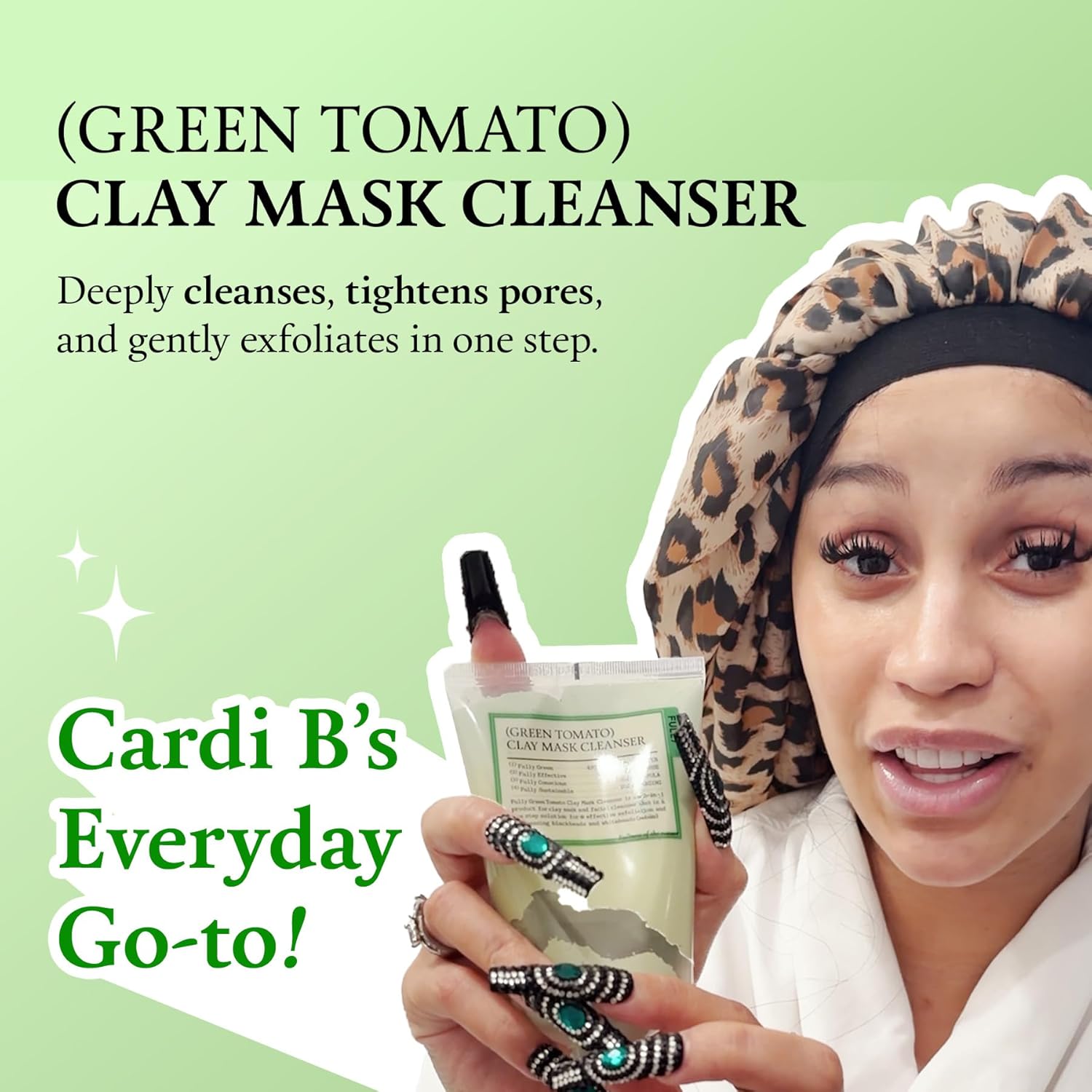 FULLY Green Tomato Facial Cleanser, Cardi B’s Clay Mask Cleanser for Deep Pore Cleanse & Pore Detox, Blackhead & Sebum Control, 49% Green Tomato Extract, Gentle Face Wash for Women, Korean Skincare - Image 3