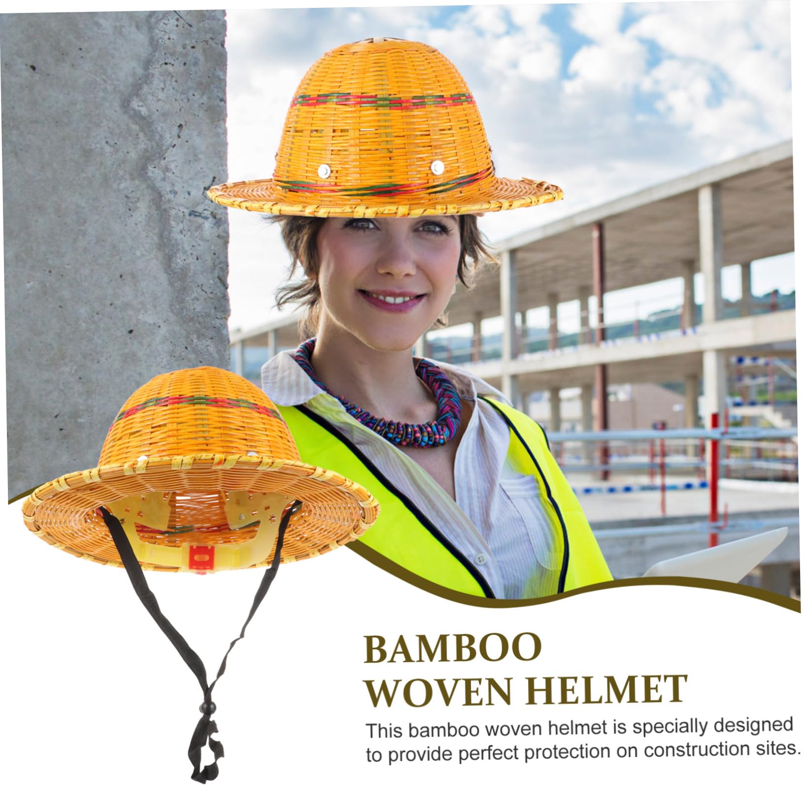 BESTYASH Atmungsaktiver mit UV Schutz Bambusflecht Schutzhelm Zufällige Farbe Sicherer und Komfortabler Arbeitsschutzhelm für Sommerferien für Baustellen