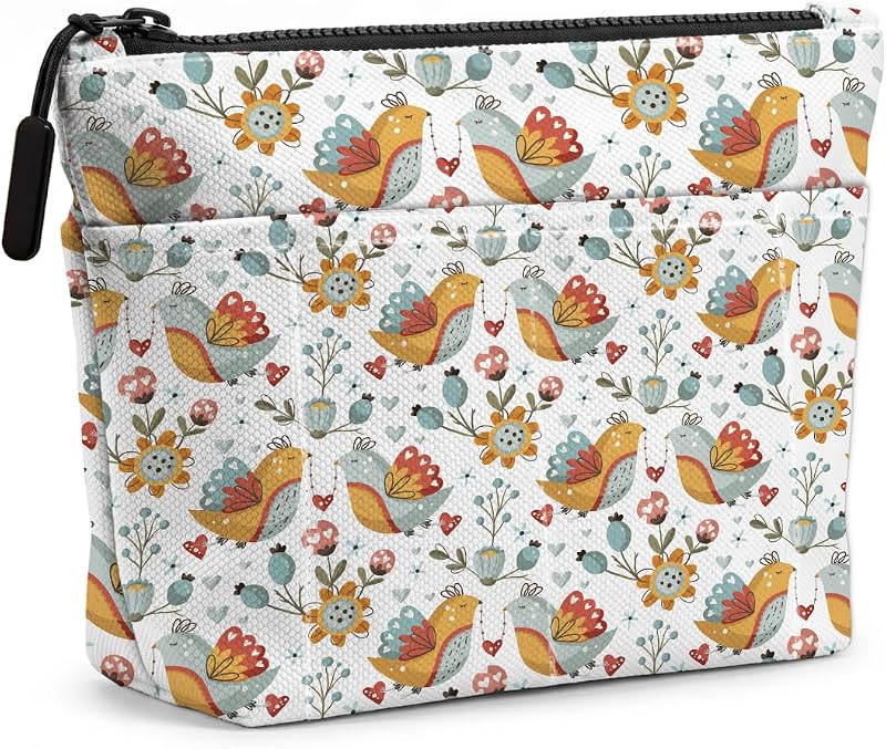 Necessaire jealance Bird Floral 1441 para maquiagem e viagem com 8 bolsos