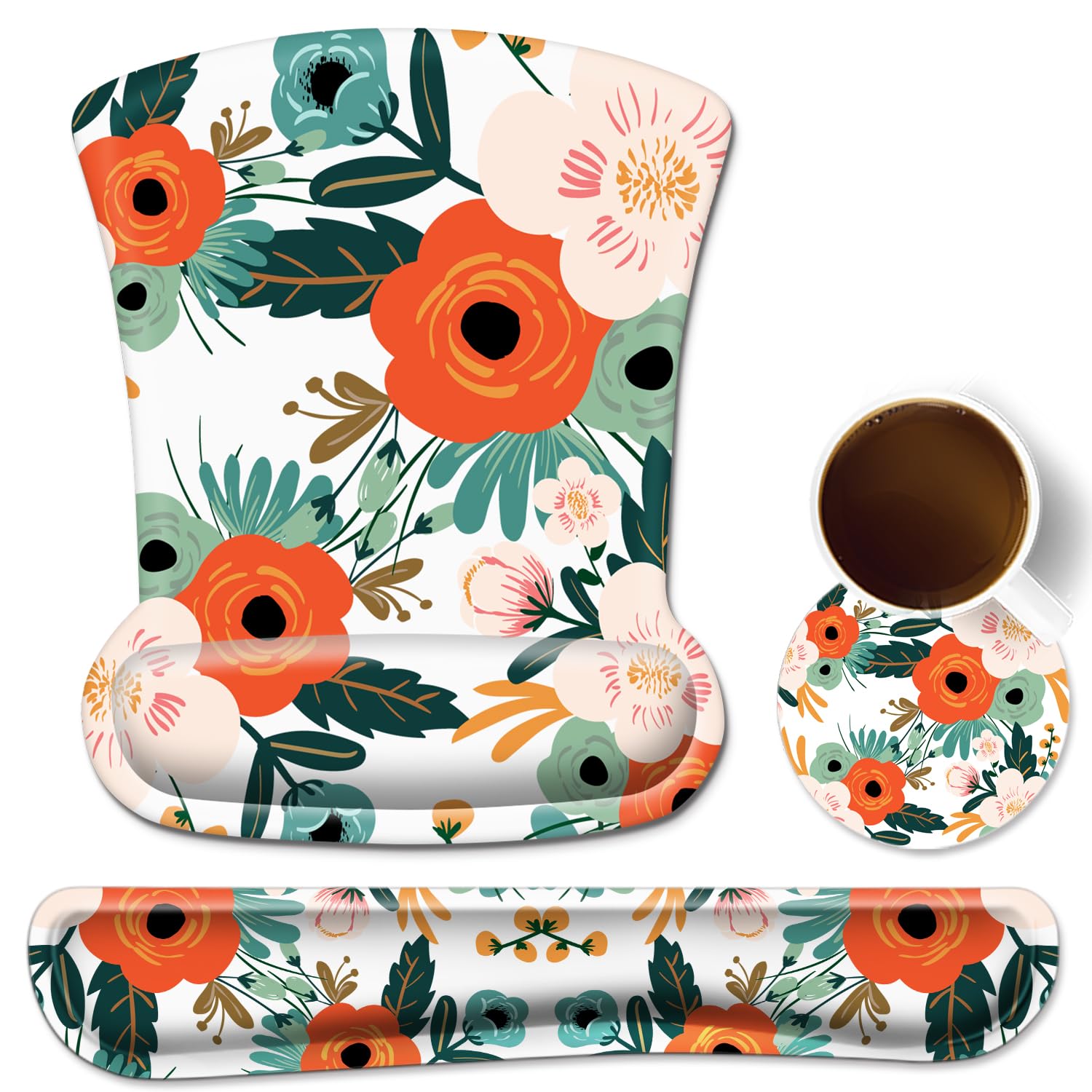 iDonzon Mouse Wrist Rest Support Mouse Pad and Keyboard Wrist Rest Pad Set - Flower