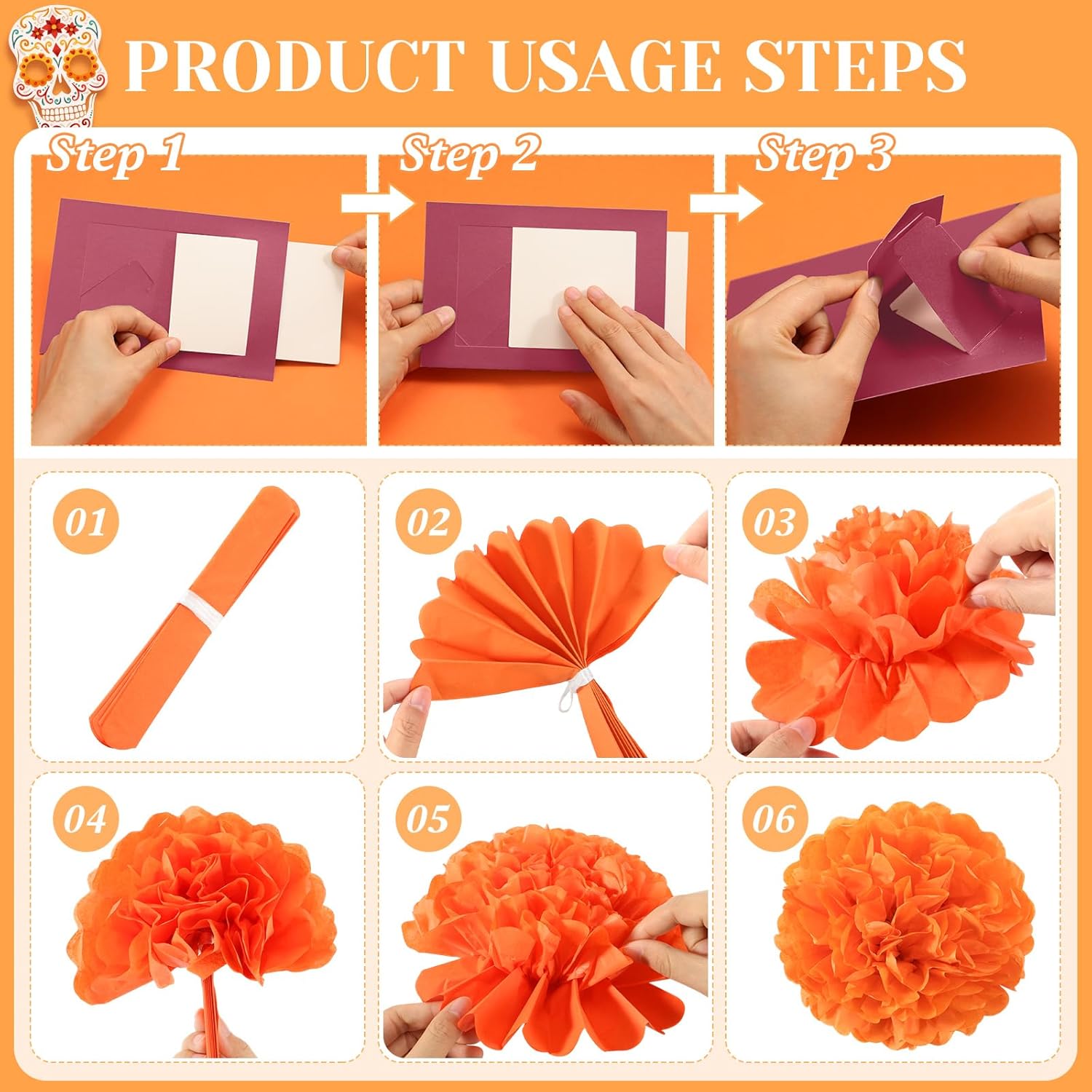 Norme 67 Pcs Day of The Dead Altar Decorations Bulk Kit Include 2 Led Marigold Garlands 6 Photo Frames 40 Tissue Paper Flowers 18 Butterflies 1 Banner for Day of The Dead Dia De Muertos Altar Diwali