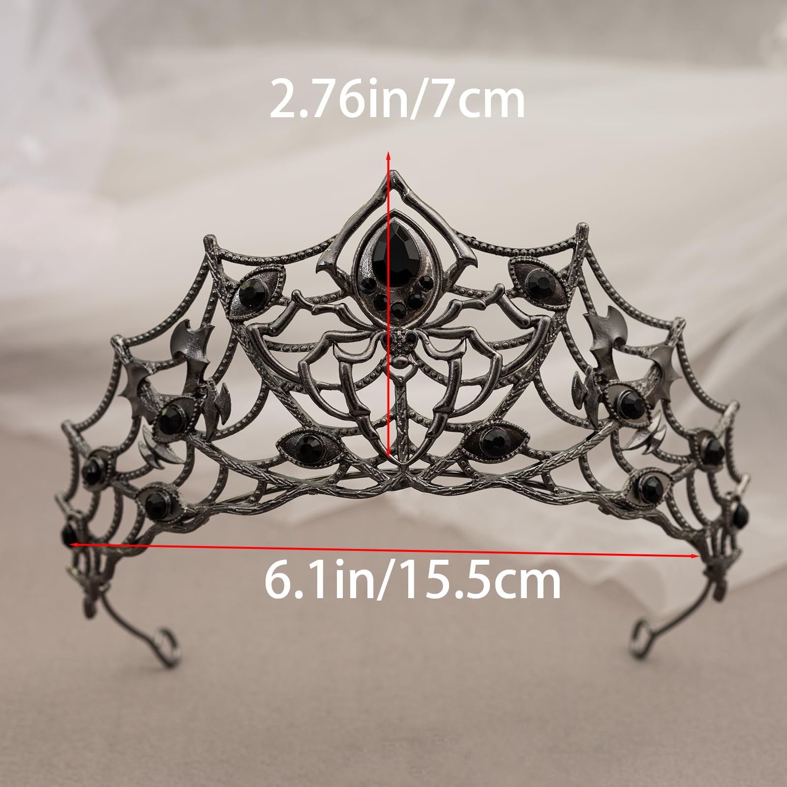 Gothic Black Spider Web Crystal Tiara Crown for Women Girls, Dark Queen Halloween Cosplay Headpiece, Vintage Rhinestone Headband for Masquerade Party Wedding Prom Stage Accessories: Black - Black Diamond