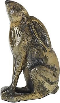 Bunny Rabbit with Folded Ears 4-1/2" Cast Metal Figurine, Antique Brass