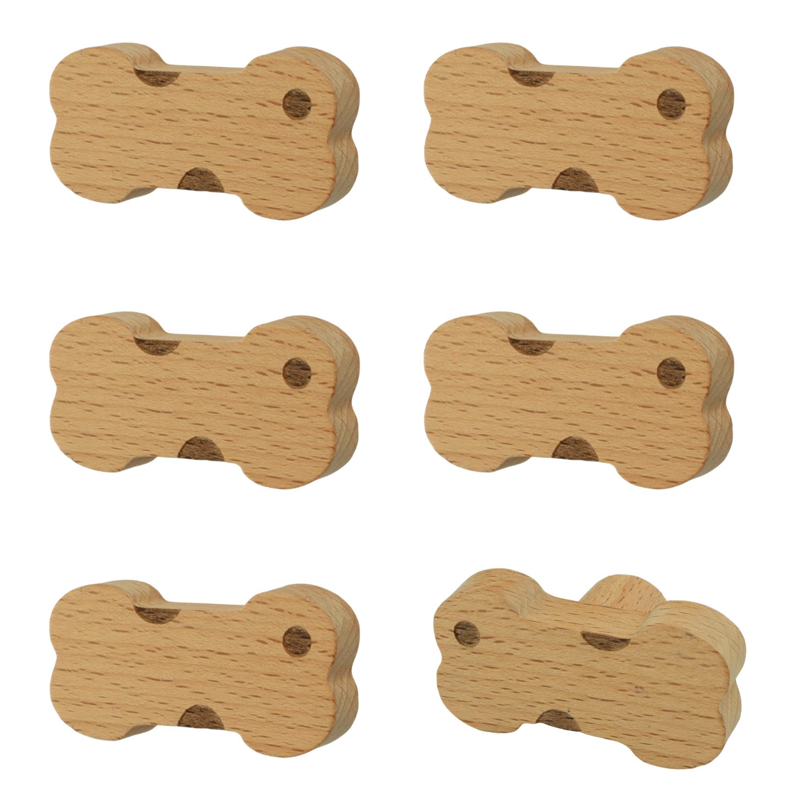MOROBOR 6Pcs Bone Shaped Wooden Knobs, Creative Single Hole Pull Knob Beech Wood Handles for Drawer Wardrobe Cabinet Dresser Furniture Accessories with Screws& Expansion Tube — image 1