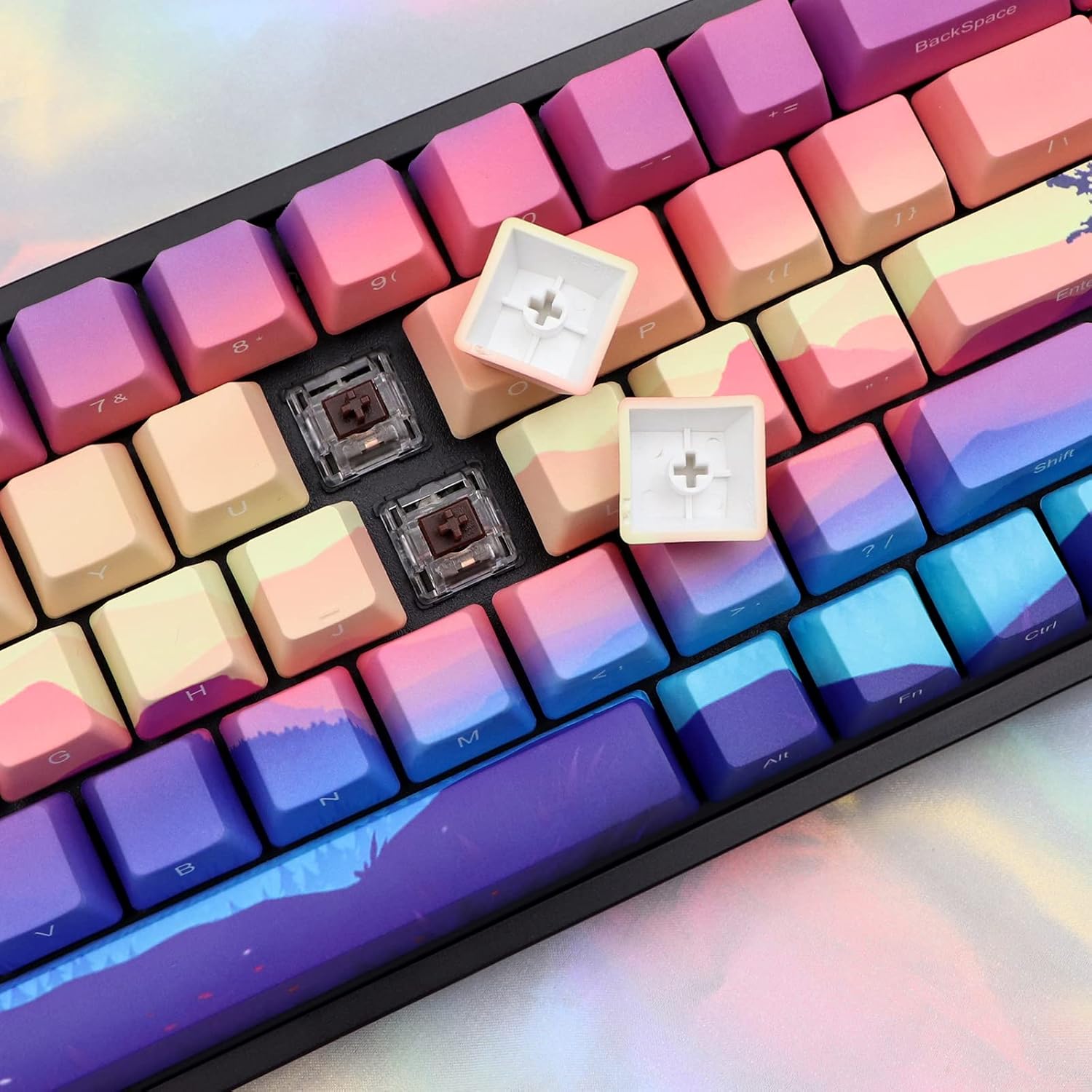 JSJT Side-Printed Keycaps 65 Percent, 68 Keys Keycaps OEM Profile PBT Key Caps for Cherry MX Switches GK68/RK68 Layout Mechanical Keyboard
