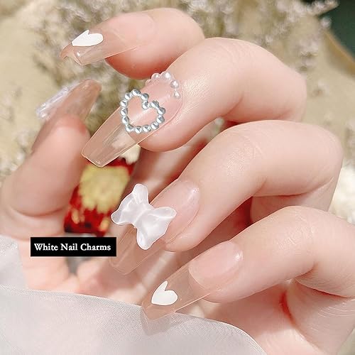 Miniatura 9 de 400 dijes de uñas de perlas rosas y blancas surtidas, acrílicos, multiformas, corazón, flores, lazo, lindos dijes de uñas, mezcla de corazón,