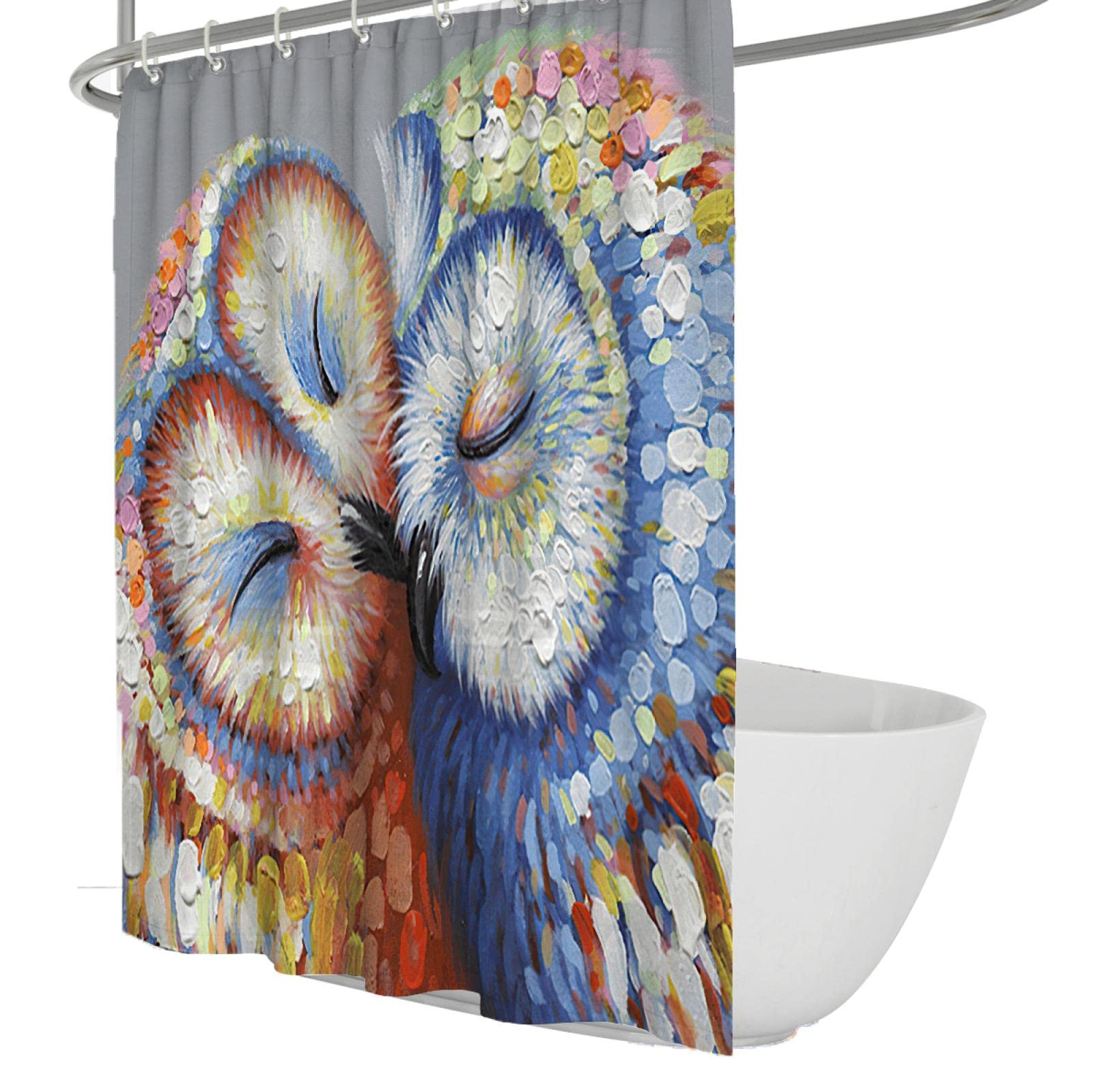 Wasserdichter Duschvorhang Mit Mond & Eule – Aquarell-Design, 168x183 Cm, Inkl. 12 Haken