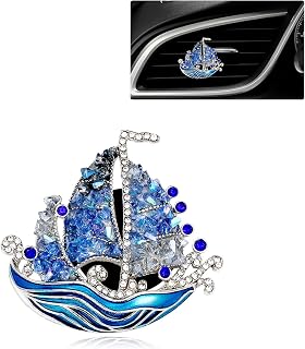 Beach Car Decor,Coastal Sailboat Car Air Vent Freshener Clip,Crystal Blue Nautical Diffuser Charm for Women Sailor Seaman,Glitter Ocean Themed Decoration Gift