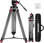 NEEWER Niveau de base 74" Trépied vidéo avec tête fluide, trépied caméra métallique avec amortisseur de friction lisse, épandeur de niveau intermédiaire, plaque de libération rapide compatible avec Manfrotto 501, Max Charger 17.6lb, TP37
