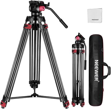 NEEWER 79" Camera Tripod with 360  Fluid Head, Heavy Duty Aluminum Alloy Video Stand with QR Plate Compatible with Canon Nikon Sony and Other DSLR Camera Camcorder, Load Up to 17.6lb, Cleaning Cloth