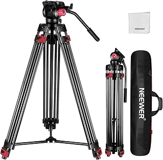 NEEWER 79" Trípode Cámara con 360° Cabezal Fluido, Soporte Vídeo Aleación Aluminio Resistente con Placa QR, Compatible con Canon Nikon Sony y Otras videocámaras DSLR, Carga 17,6lb, Paño de Limpieza