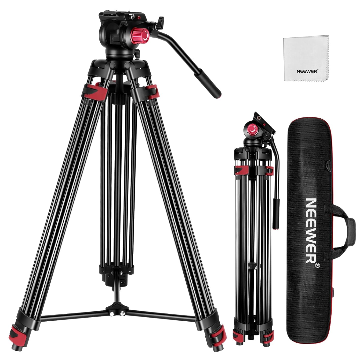 NEEWER 79" Camera Tripod with 360° Fluid Head, Heavy Duty Aluminum Alloy Video Stand with QR Plate Compatible with Canon Nikon Sony and Other DSLR Camera Camcorder, Load Up to 17.6lb, Cleaning Cloth