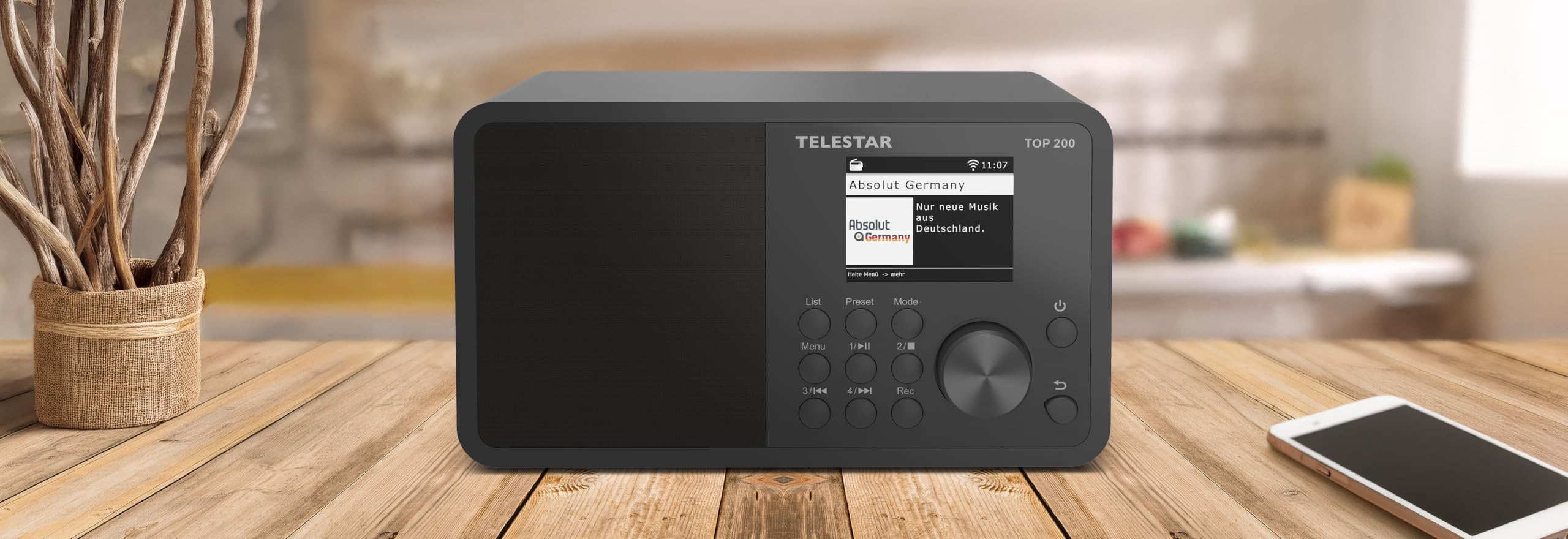 TELESTAR Top 200 – Radio Dab Plus -Internet (Mono, 10 W, Bluetooth Audio-Streaming & Fonction émetteur, Enregistrement USB, système d’Alerte d’Urgence, contrôle Via Application) – Noir